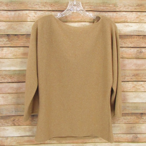Ann Taylor Gold Metallic 3/4 Sleeve Part Cashmere Sweater Women's M - Picture 9 of 13